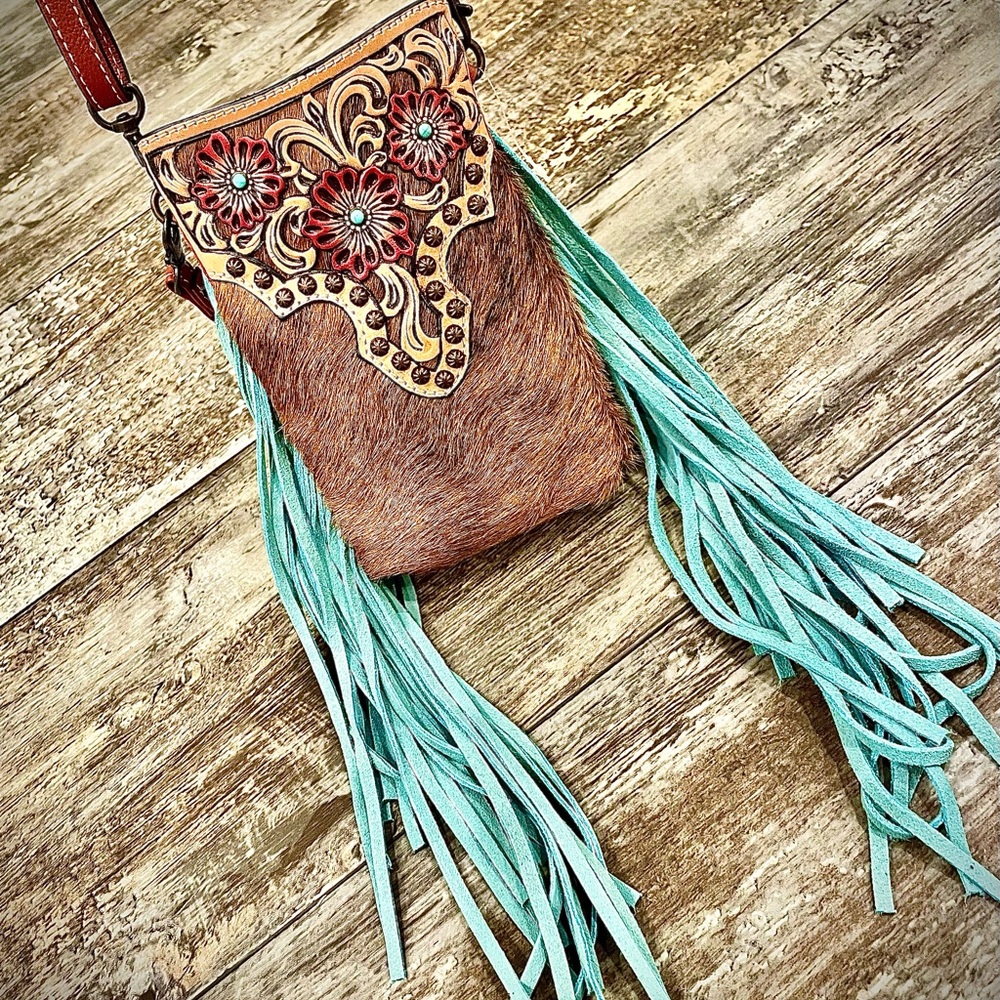 Ariat Brown and Turquoise Floral Crossbody Bag